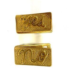 YES & NO VTG 60 Solid Brass Desk Memo Spring Clip Holders Paper Weights